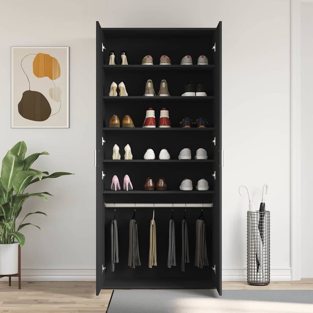 vidaXL Shoe Cabinet 80 x 39 x 178 cm Engineered Wood Black 4