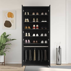 vidaXL Shoe Cabinet 80 x 39 x 178 cm Engineered Wood Black 4