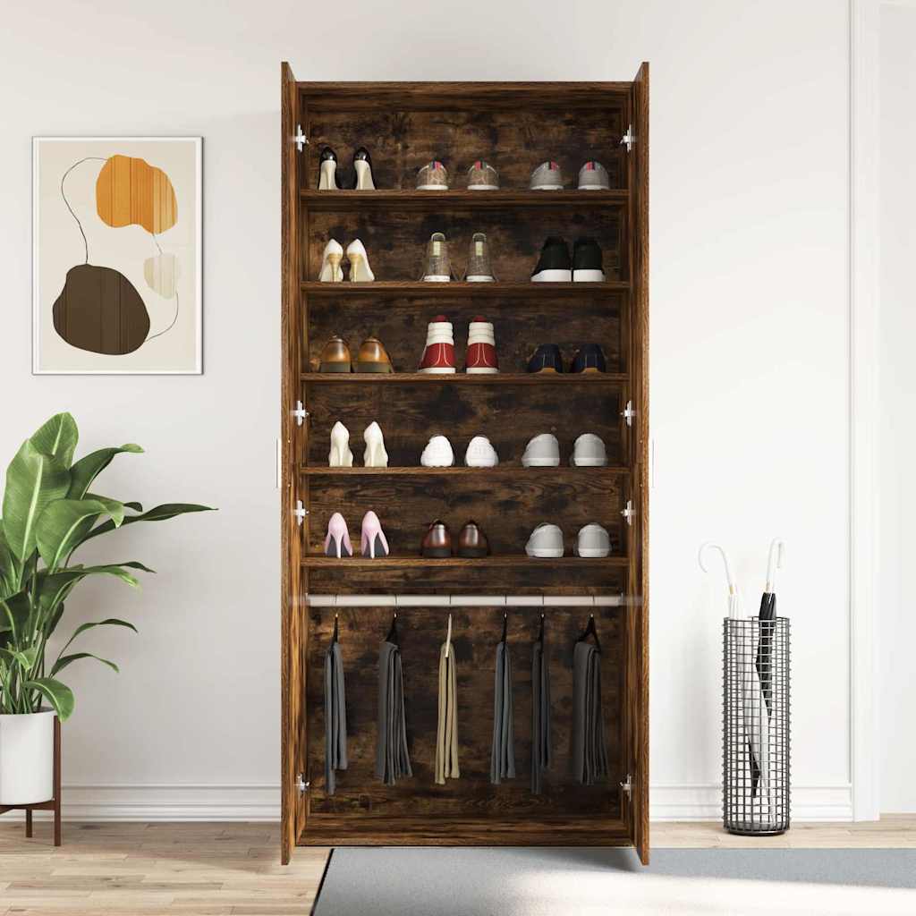 vidaXL Shoe Cabinet 80 x 39 x 178 cm Engineered Wood Smoked Oak 4