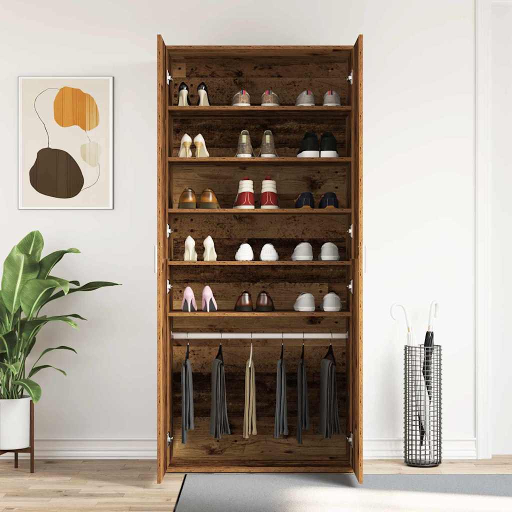 vidaXL Shoe Cabinet 80 x 39 x 178 cm Engineered Wood Old Wood 4