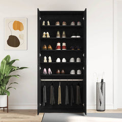 vidaXL Shoe Cabinet 80 x 39 x 178 cm Engineered Wood Black Oak 4