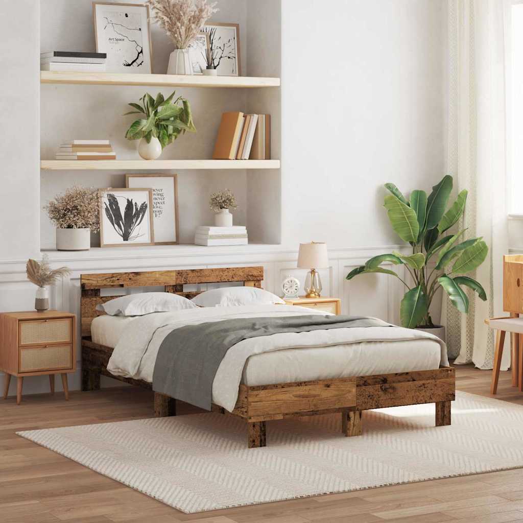 Bed Frame with Headboard Engineered Wood Old Wood 120 x 190 cm