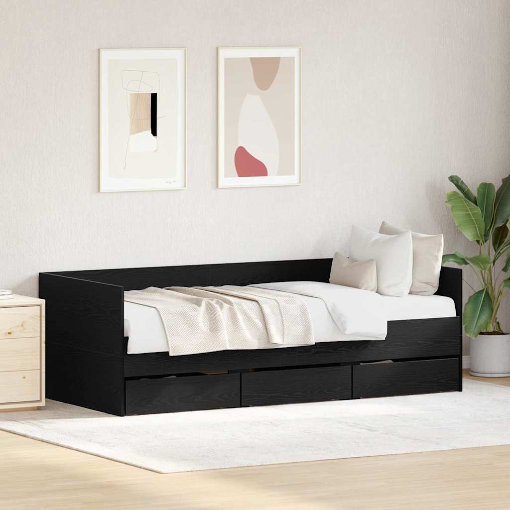 Daybed with Drawers without Mattress 90x200 cm Black oak