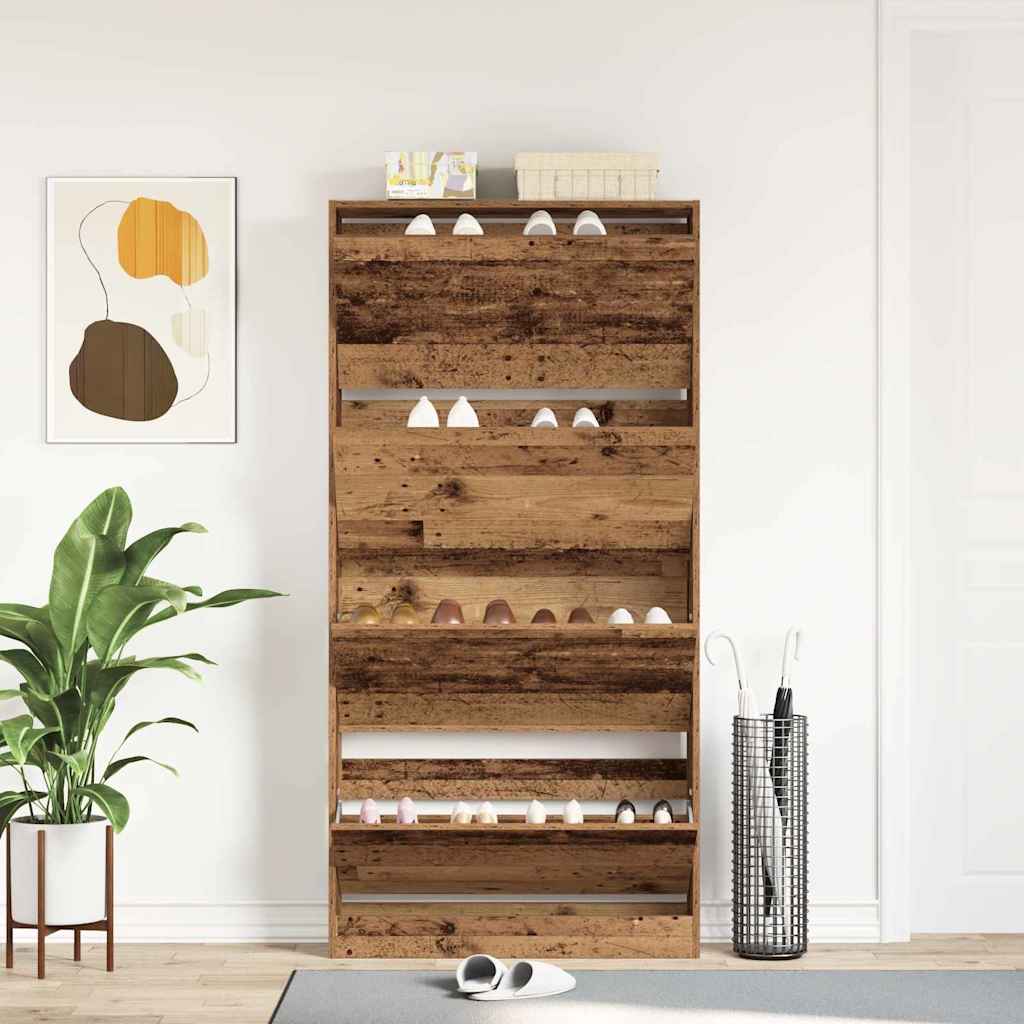 vidaXL Shoe Cabinet 80 x 21 x 163.5 cm Engineered Wood Old Wood 4