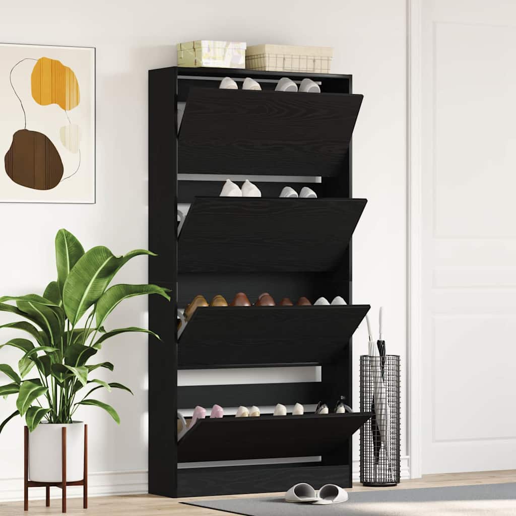 vidaXL Shoe Cabinet 80 x 21 x 163.5 cm Engineered Wood Black Oak 1