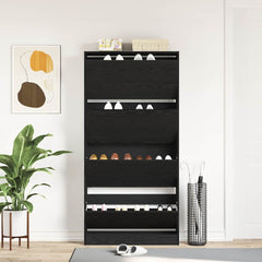 vidaXL Shoe Cabinet 80 x 21 x 163.5 cm Engineered Wood Black Oak 4