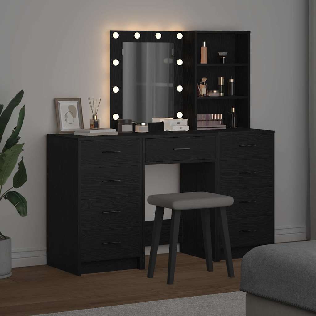 vidaXL Dressing Table 3 pcs Black 40 x 41 x 135 cm Engineered Wood 4