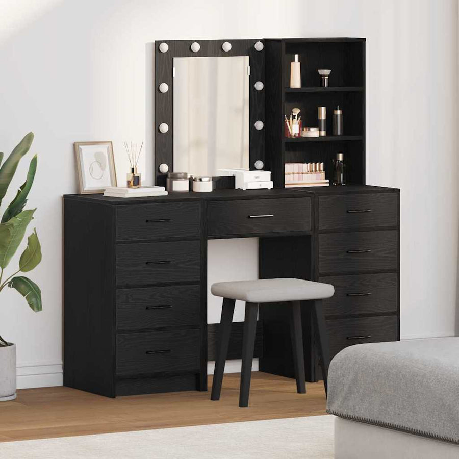 vidaXL Dressing Table 3 pcs Black 40 x 41 x 135 cm Engineered Wood 1