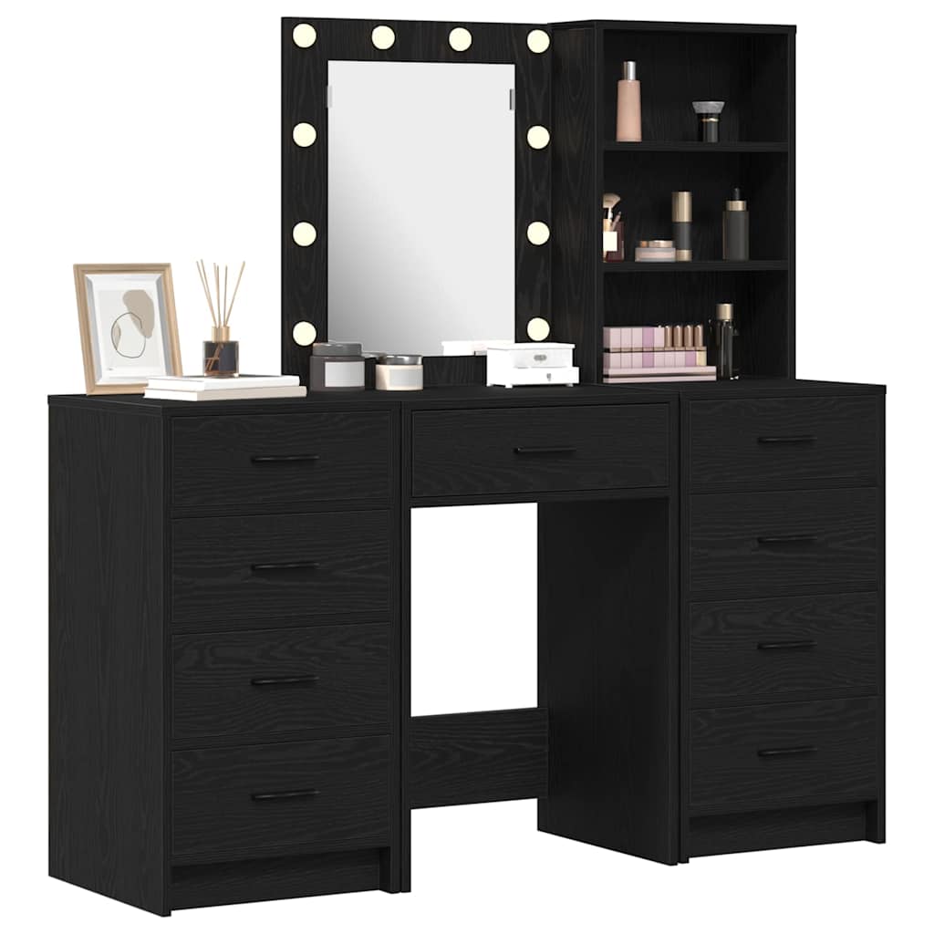 vidaXL Dressing Table 3 pcs Black 40 x 41 x 135 cm Engineered Wood 3