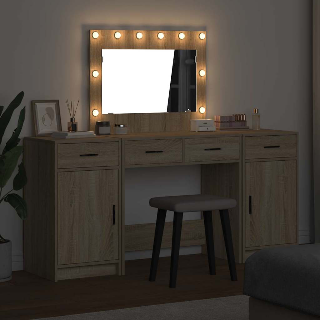 vidaXL Dressing Table 3 pcs Brown 78.5 x 41 x 135 cm Engineered Wood 4