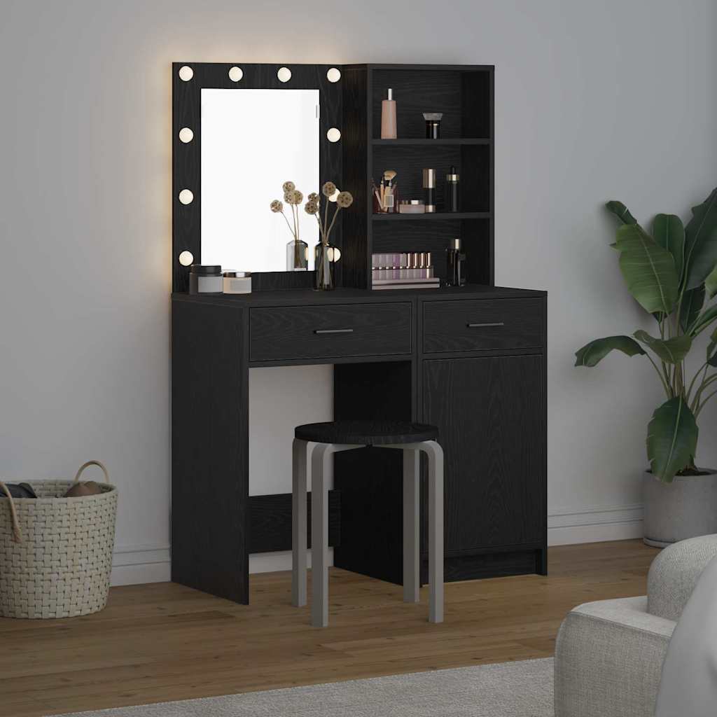 vidaXL Dressing Table Set 2 pcs Black Oak Engineered Wood 4