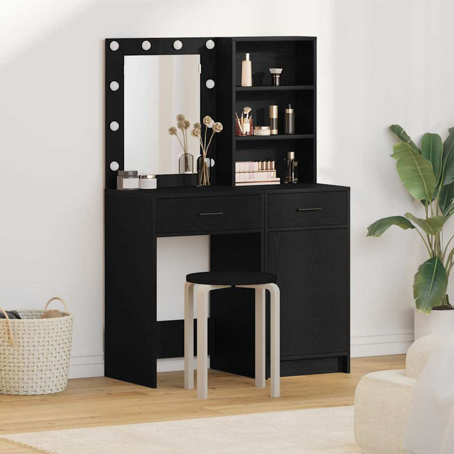 vidaXL Dressing Table Set 2 pcs Black Oak Engineered Wood 1