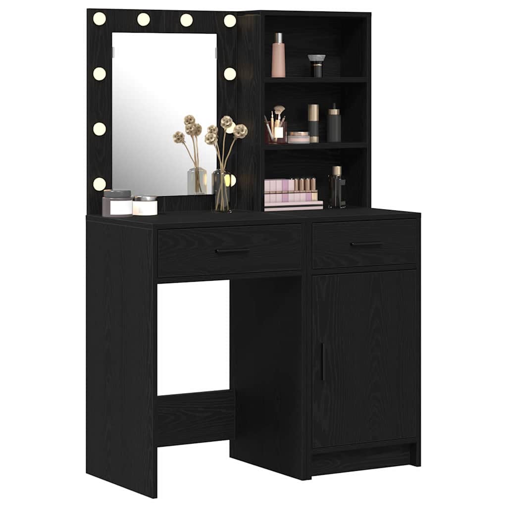 vidaXL Dressing Table Set 2 pcs Black Oak Engineered Wood 3