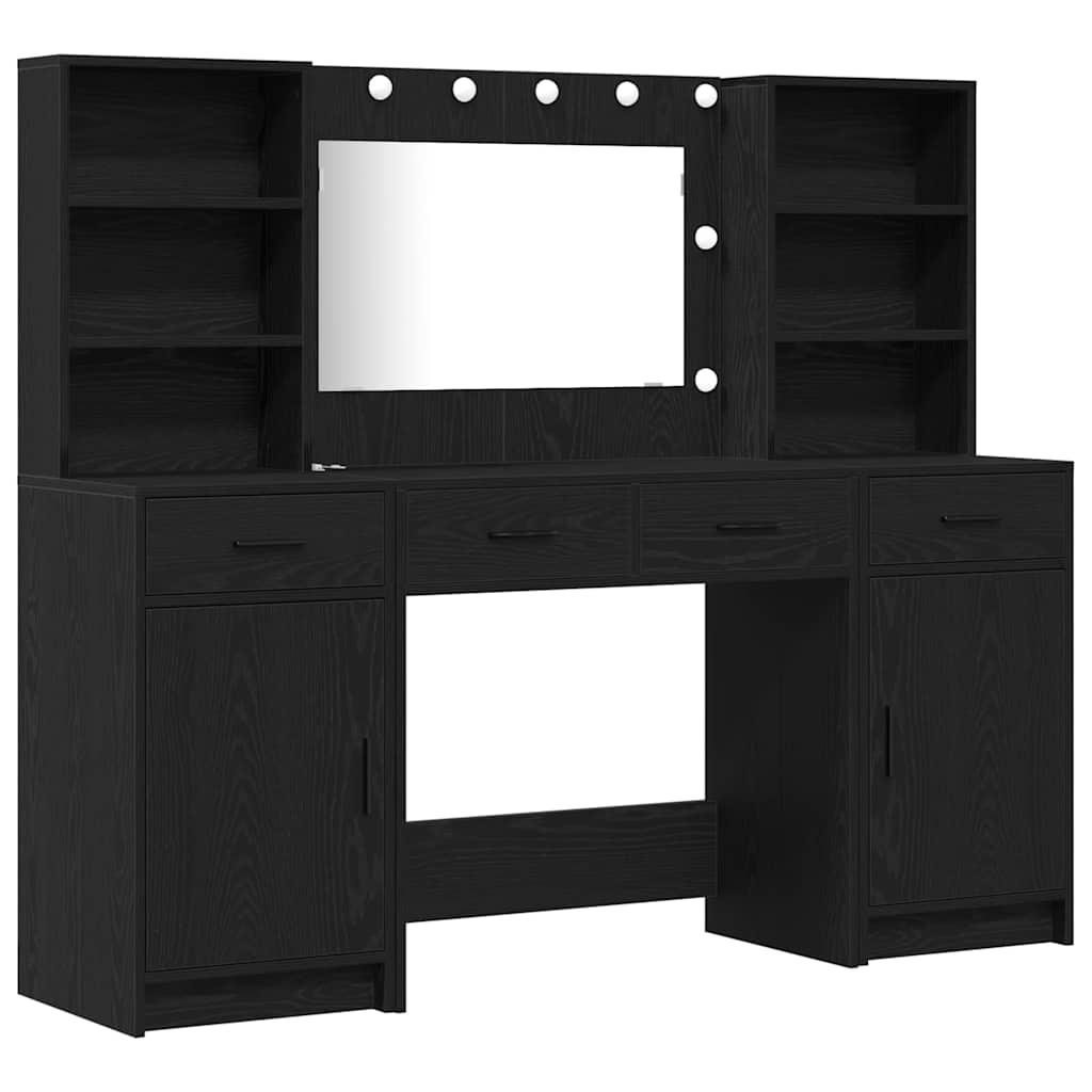 vidaXL Dressing Table Set 3 pcs Black Oak Engineered Wood 2