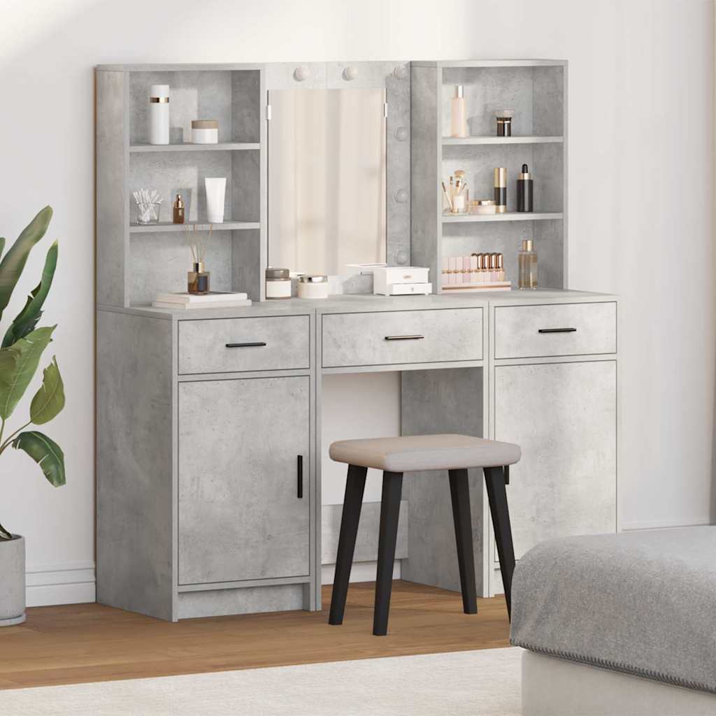 Dressing Table Set with LED 3 pcs 50 x 41 x 135 cm Concrete grey
