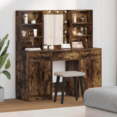 Dressing Table Set with LED 3 pcs 50 x 41 x 135 cm Smoked oak