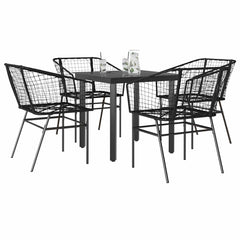 5 Piece Garden Dining Set Poly Rattan Glass Black 80 cm 80 cm 4
