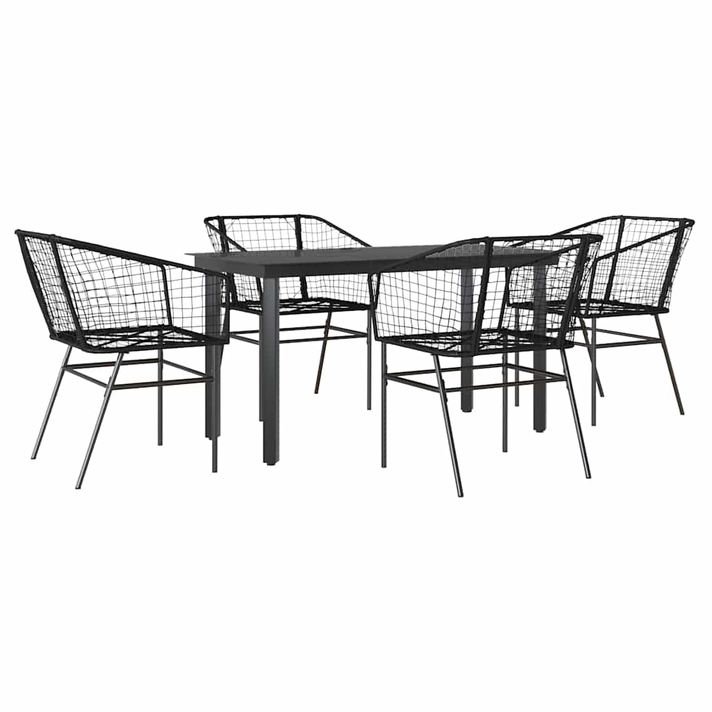 5 Piece Garden Dining Set Poly Rattan Glass Black 140 cm 70 cm 4