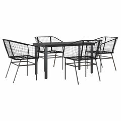 5 Piece Garden Dining Set Poly Rattan Glass Black 140 cm 70 cm 4