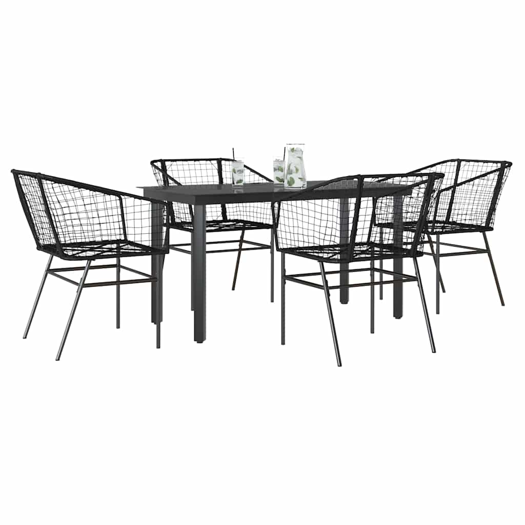 5 Piece Garden Dining Set Poly Rattan Glass Black 140 cm 70 cm 4