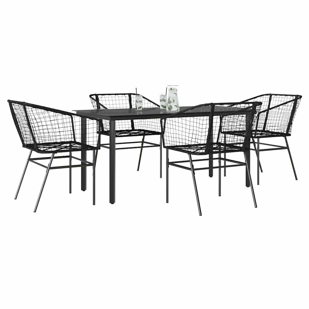 5 Piece Garden Dining Set Poly Rattan Glass Black 160 cm 80 cm 4