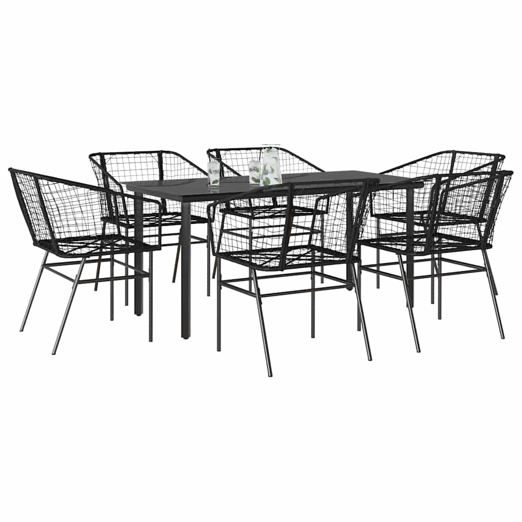 5 Piece Garden Dining Set Poly Rattan Glass Black 160 cm 80 cm 6