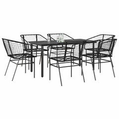 5 Piece Garden Dining Set Poly Rattan Glass Black 160 cm 80 cm 6