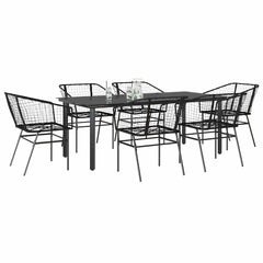 5 Piece Garden Dining Set Poly Rattan Glass Black 200 cm 100 cm 6
