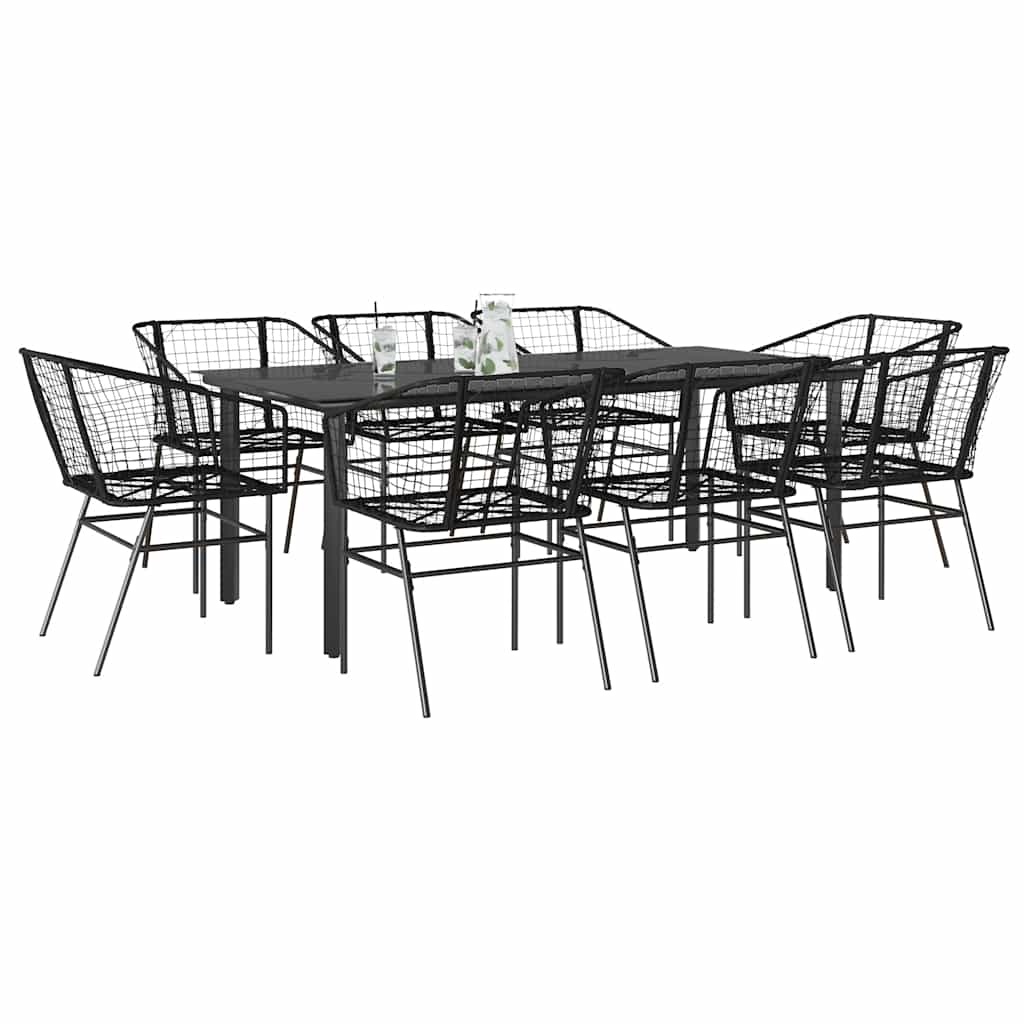 5 Piece Garden Dining Set Poly Rattan Glass Black 200 cm 100 cm 8