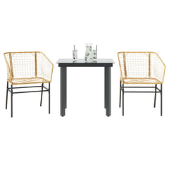 5 Piece Garden Dining Set Poly Rattan Glass Brown 80 cm 80 cm 2