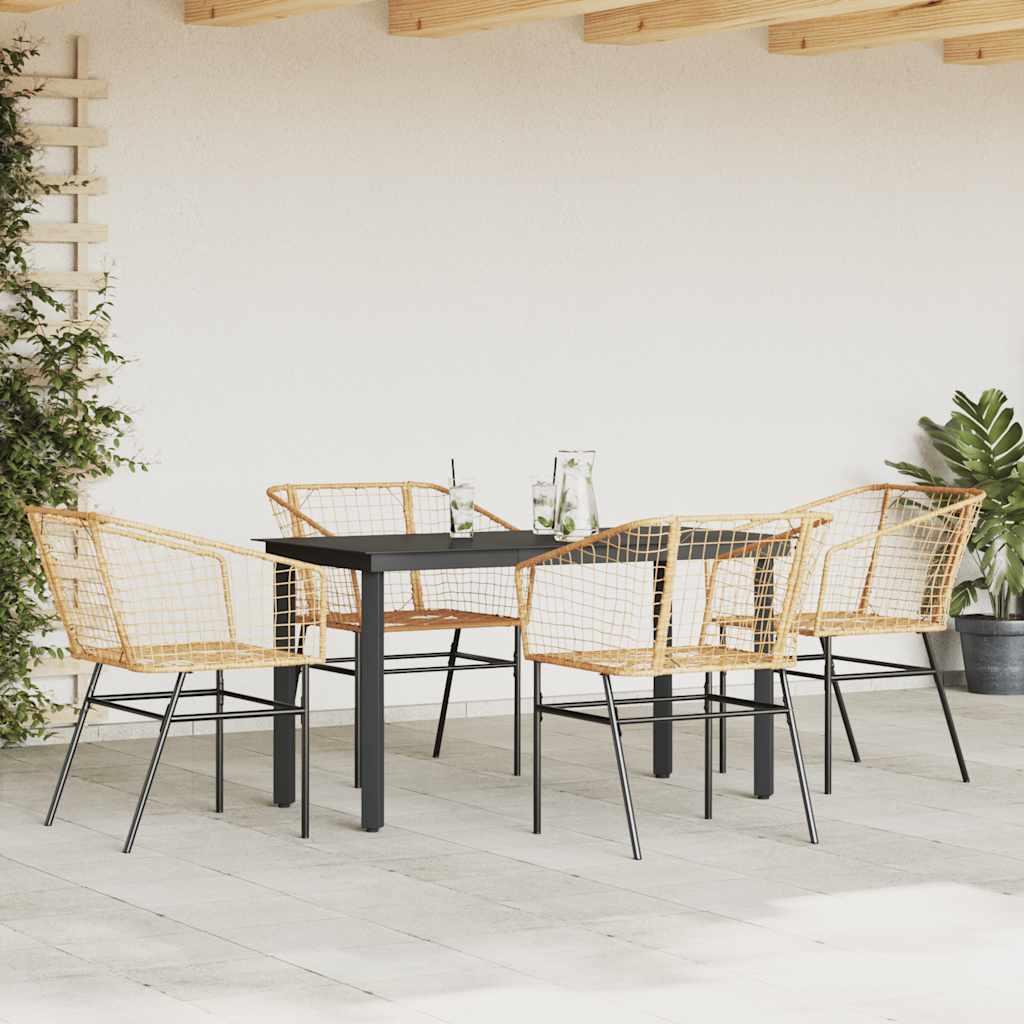 5 Piece Garden Dining Set Poly Rattan Glass Brown 140 cm 70 cm 4