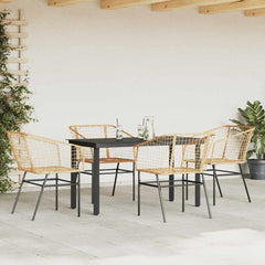 5 Piece Garden Dining Set Poly Rattan Glass Brown 140 cm 70 cm 4