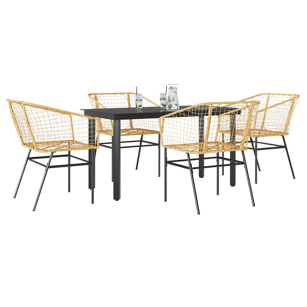 5 Piece Garden Dining Set Poly Rattan Glass Brown 140 cm 70 cm 4