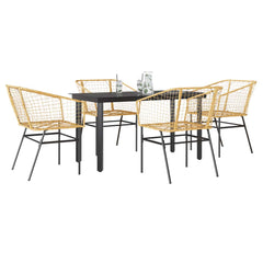 5 Piece Garden Dining Set Poly Rattan Glass Brown 140 cm 70 cm 4