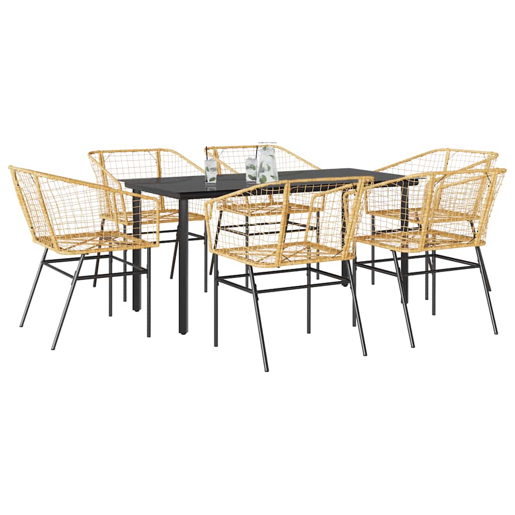 5 Piece Garden Dining Set Poly Rattan Glass Brown 160 cm 80 cm 6
