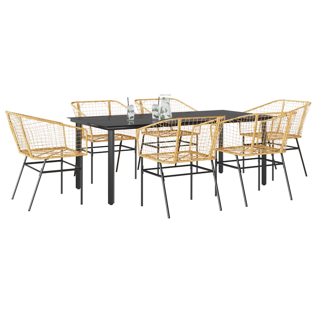 5 Piece Garden Dining Set Poly Rattan Glass Brown 200 cm 100 cm 6