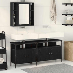3 Piece Bathroom Cabinet Set Engineered Wood Black oak
