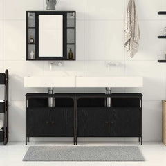 3 Piece Bathroom Cabinet Set Engineered Wood Black oak