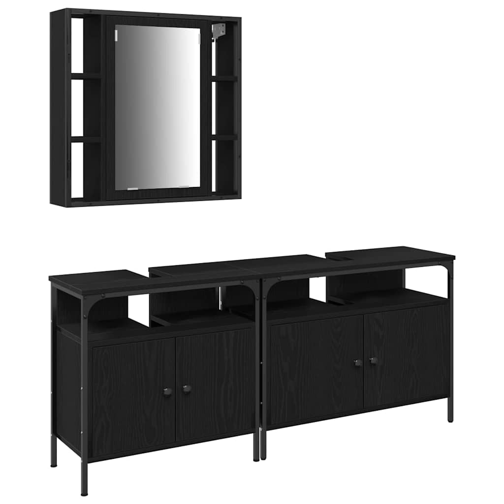 3 Piece Bathroom Cabinet Set Engineered Wood Black oak