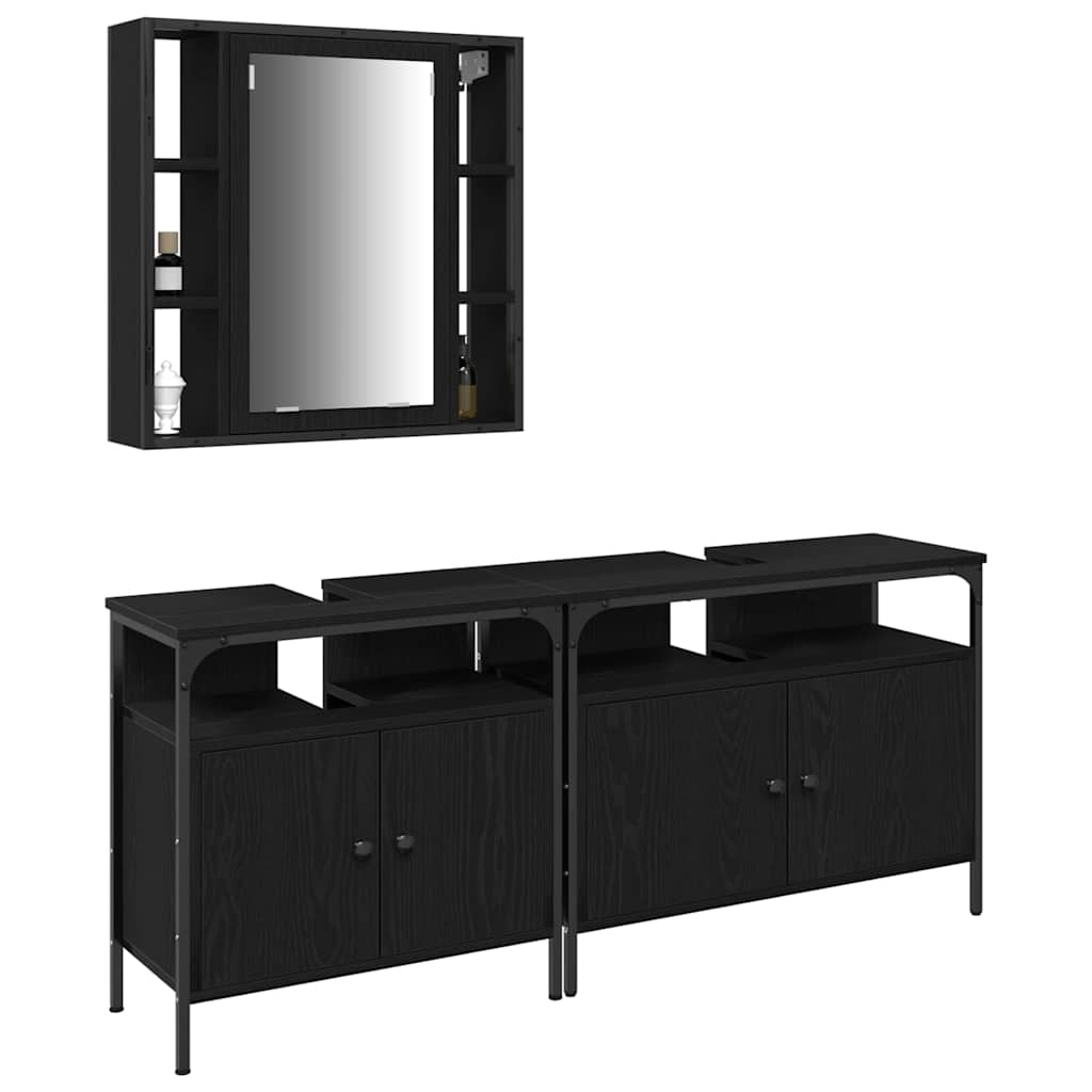 3 Piece Bathroom Cabinet Set Engineered Wood Black oak