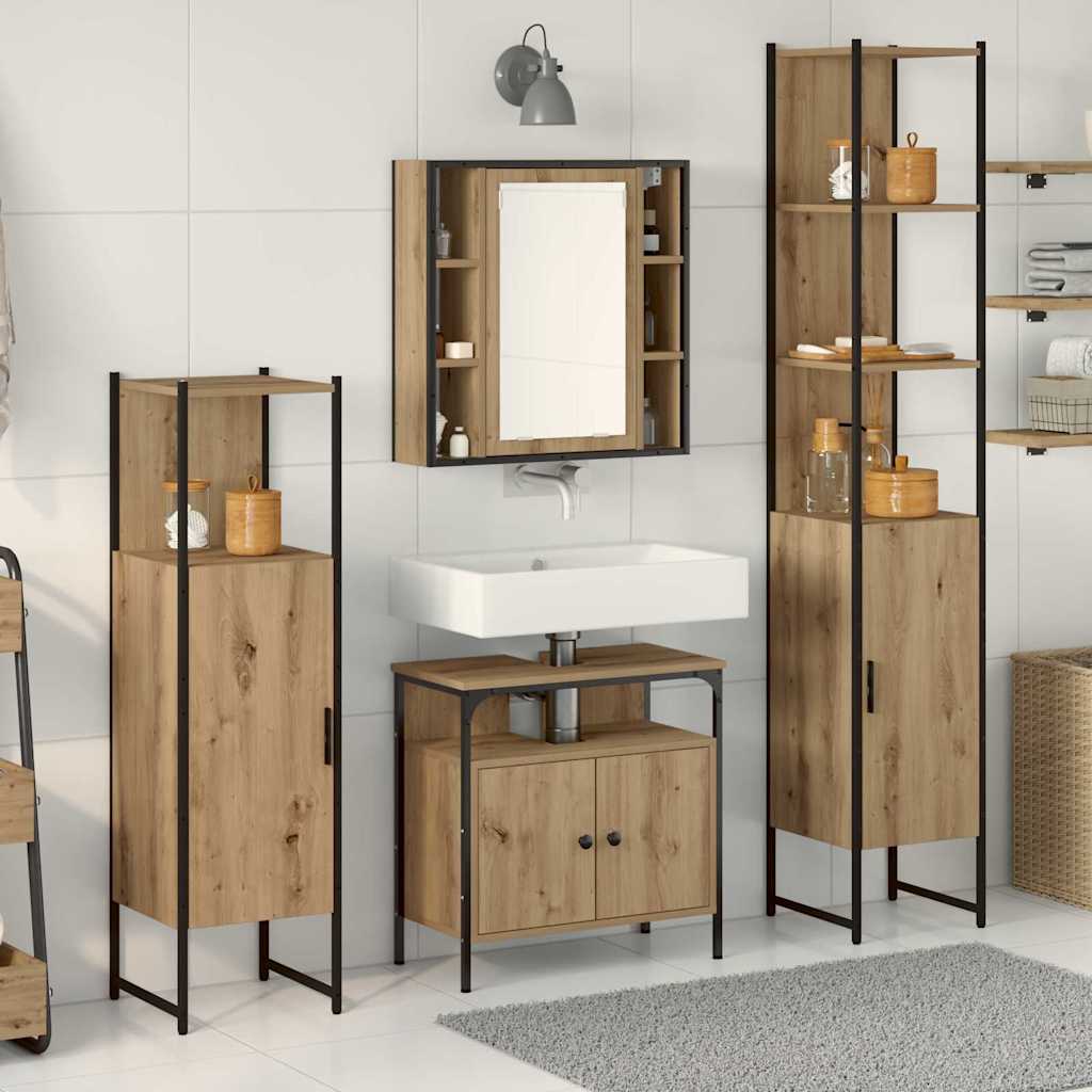 4 Piece Bathroom Cabinet Set Engineered Wood Artisan oak