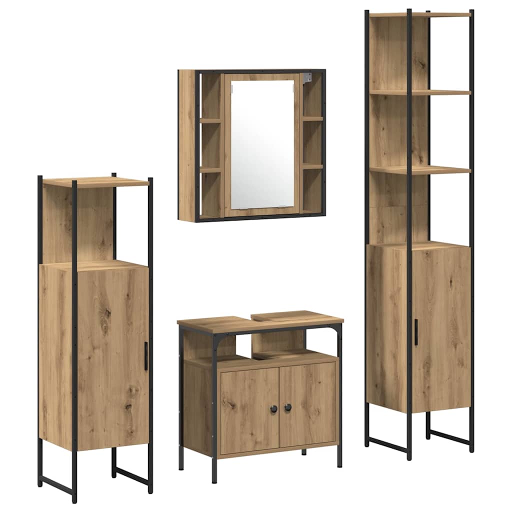 4 Piece Bathroom Cabinet Set Engineered Wood Artisan oak