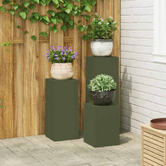 Plant Stand 2 pcs 30 x 30 x 40 cm Steel Olive Green 3x (24 x 24 x 35/55/75 cm)