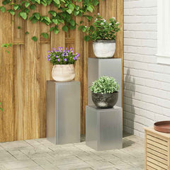 Plant Stand Silver 30 x 30 x 40 cm Steel Galvanised Steel 3x (24 x 24 x 35/55/75 cm)