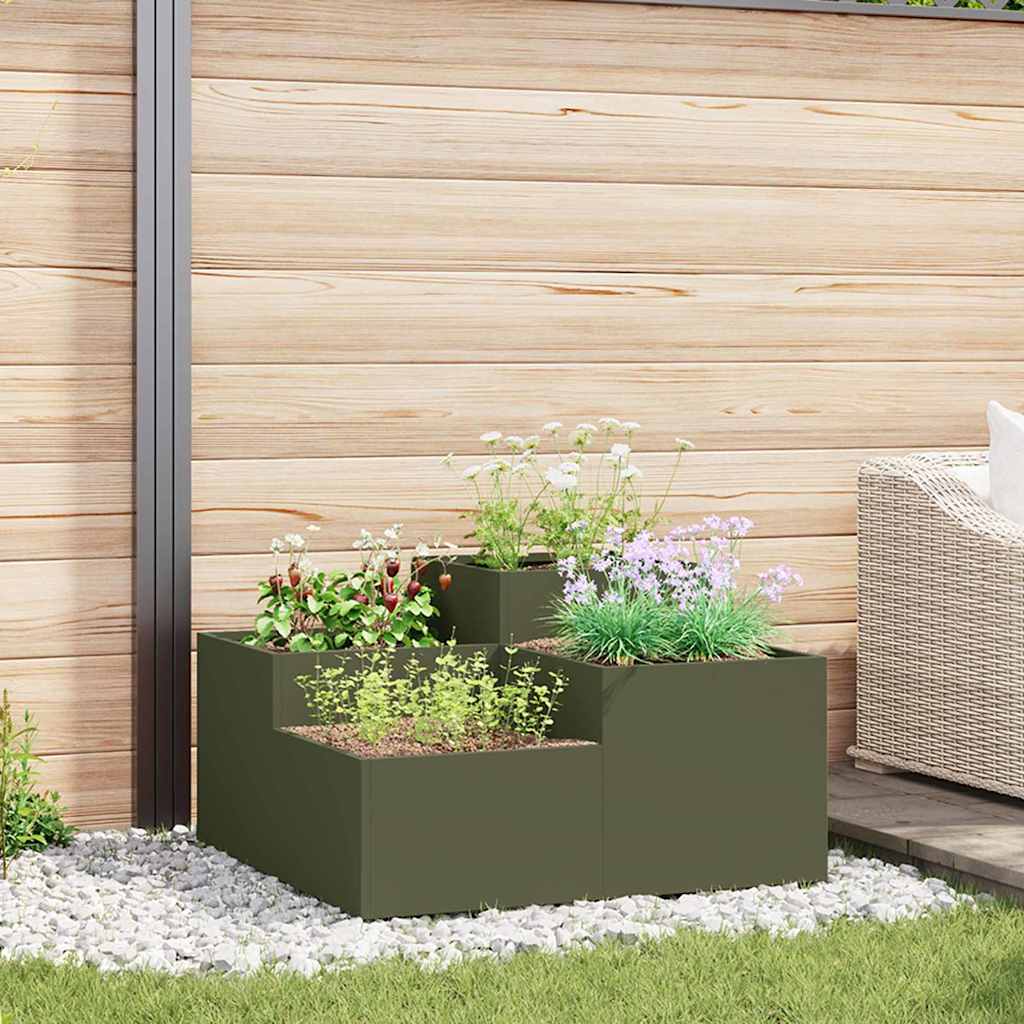 Garden Planter Steel Width 100 cm Olive green 48 cm