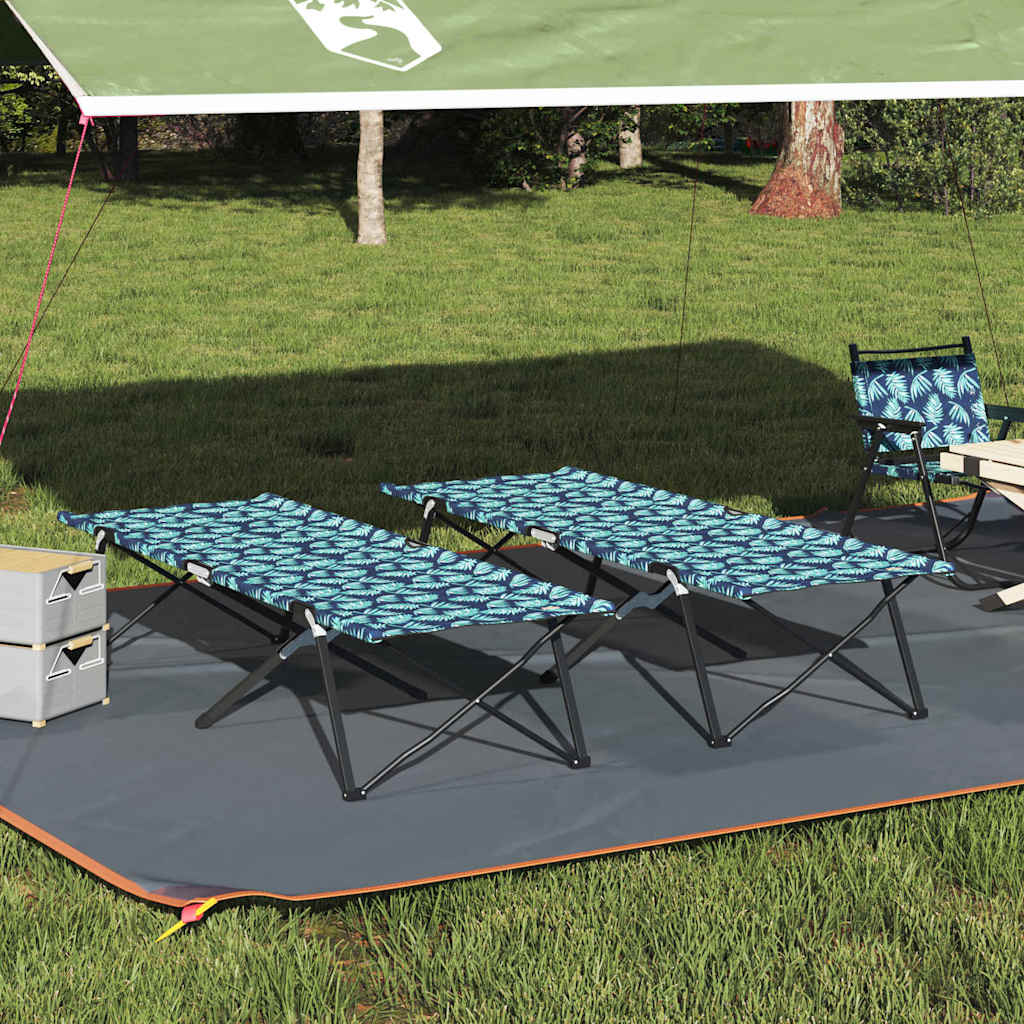 Folding Camping Bed 206 x 76 x 74 cm Oxford and Steel Leaf pattern 2