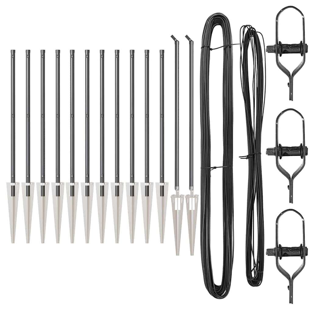Ground Spike Fence Post 13 pcs Powder-Coated Steel Grey 13x Spike Post 45 cm