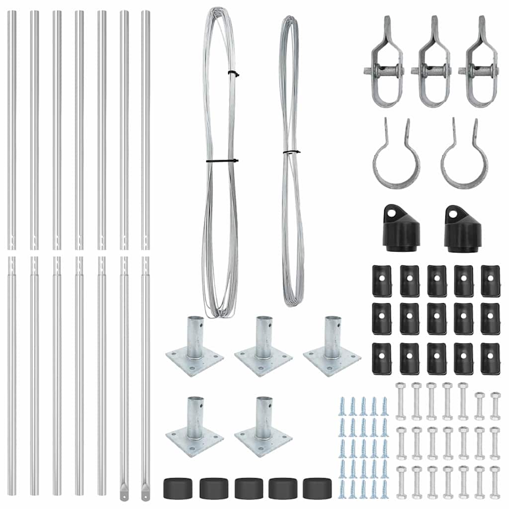 vidaXL Fence Post with Concrete Base 7 pcs Silver Powder-Coated Steel 6
