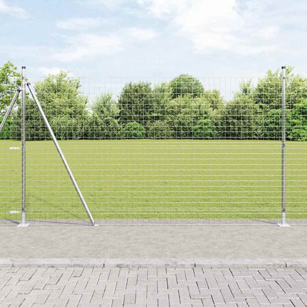 vidaXL Fence Post with Concrete Base 13 pcs Silver Powder-Coated Steel 1