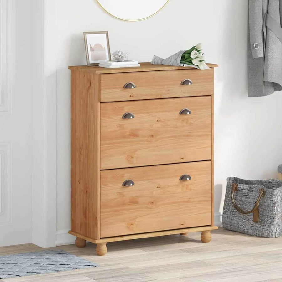 Shoe Cabinet ASKIM Solid Pine Wood in Brown